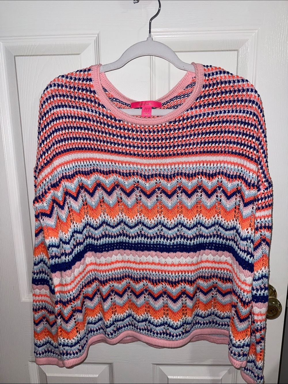 Lilly Pulitzer Chevron & Stripe Knit Sweater in Pink, Orange & Navy